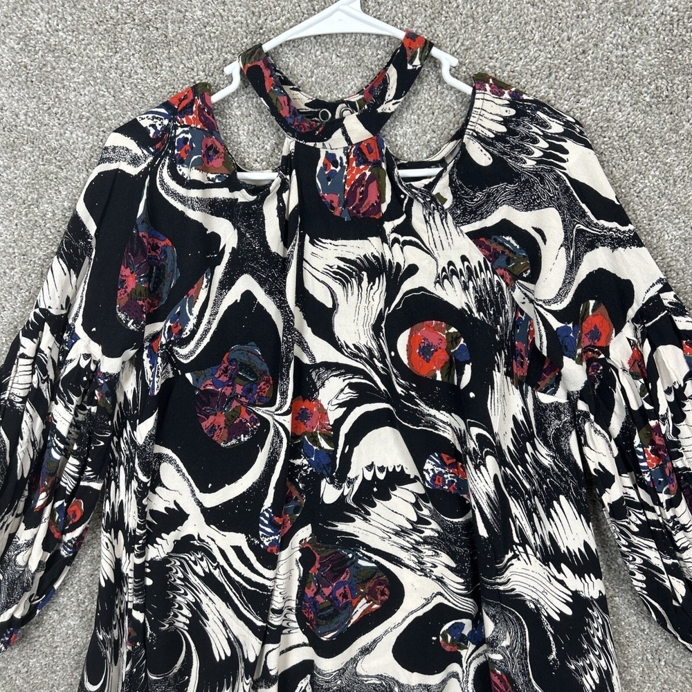Free‎ People Womens Cold Shoulder Tunic Top Abstract Floral Black Red Small - Picture 4 of 10
